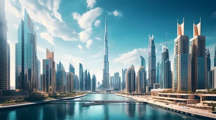 Fotobehang Panoramic view of Dubai Marina and skyscrapers, United Arab Emirates © Iman