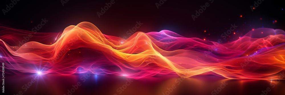 Poster dynamic particle big data visualization in abstract space background, customizable copy space image