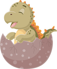 Cute baby stegosaurus cartoon hatching from egg