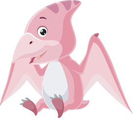 Cute pterodactyl cartoon on white background