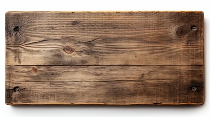 Rustic wooden board mockup for design on white background, above view