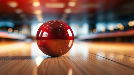 Bowling strike  ball crashing into pins on alley line, sport competition or tournament concept - obrazy, fototapety, plakaty