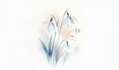 White snowdrops isolated watercolor painting. Spring illustration