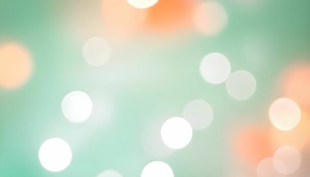 Abstract blur bokeh background. Blurred mint green, peach orange and white silver colors bokeh background created with generative ai
