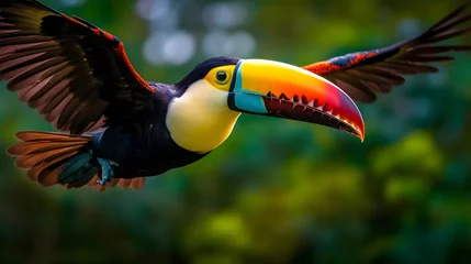 Poster Toucan in flight, close up view of a bird. © Iman