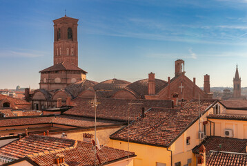 Fototapeta premium Old medieval towers above the city in Bologna.