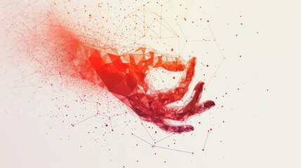Abstract hand form lines, triangles, and a particle-style design, creating a visually dynamic and interconnected effect