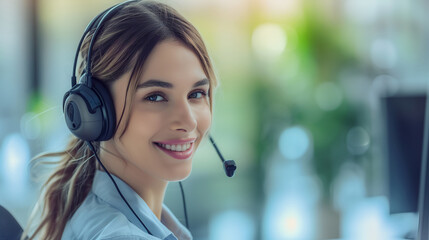 Smiling Woman Receptionnist With Headset