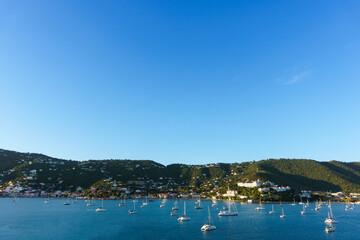 Obraz premium Charlotte Amalie, St Thomas, USVI 04152019 View towards the main harbor and cruise port.
