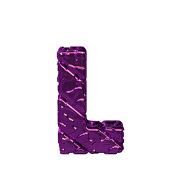 Purple symbol made from rough diagonal blocks. view from above. letter l