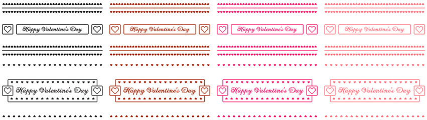 Valentines day border background with pixel art hearts and cursive type typography of Happy Valentines Day text. Vector illustration, black and white, red, maroon, hot pink, pastel pink