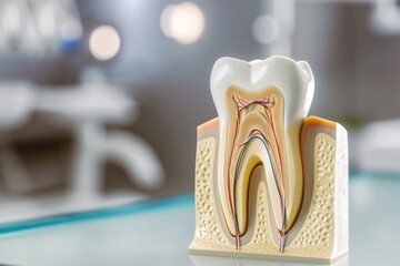Tooth Anatomy: A Realistic and Detailed Photo Exhibits the Intricate Endodontic Treatment Process on a Maquette Model - A Valuable Sample for Dental Education and Understanding.




