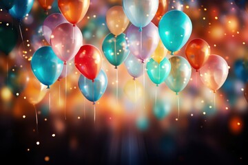 Colorful Balloons Floating in the Air at a Birthday Celebration Generative AI