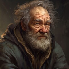 Fantasy Game Character Avatar Art Painted Style Old Beggar 04