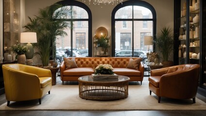 Obraz premium Urban Chic Amidst the hustle and bustle of a bustling city, step into a boutique store filled with artisanmade goods. From handblown glass vases to handcrafted leather chairs,