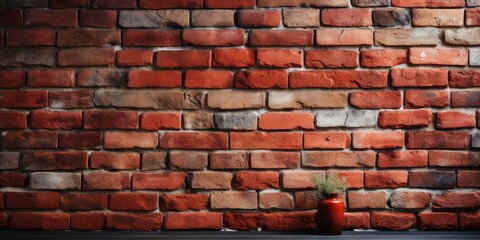 Brick Wall With Potted Plant Generative AI