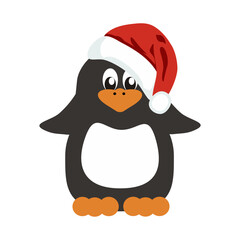 Nice penguin in Christmas cap on white background 