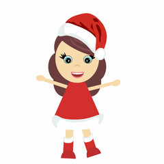 Nice girl in santa cap Christmas New Year person cartoon isolated 