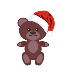 teddy bear with christmas hat on white background 