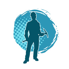 Silhouette of a man in worker costume carrying pick axe tool in action pose. Silhouette of a miner in action pose with pick axe tool.
