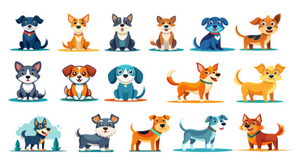 Diverse Collection of Colorful Cartoon Dogs