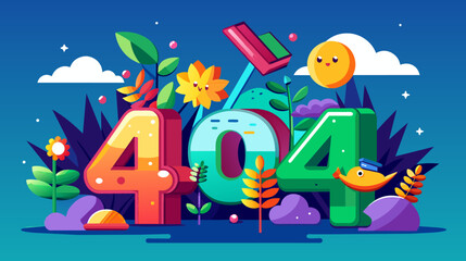 Fototapeta premium Colorful 404 Error Page Illustration With Nature and Tech Elements