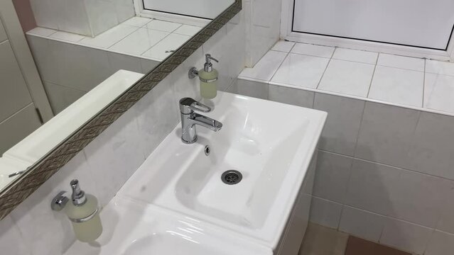 Modern washbasins in a public restroom or WC