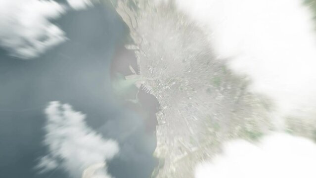 Earth zoom in from space to Manila, Philippines. Followed by zoom out through clouds and atmosphere into space. Satellite view. Travel intro. Images from NASA