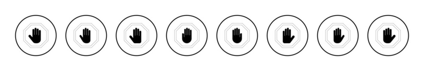 Stop icon vector. stop road sign. hand stop sign and symbol. Do not enter stop red sign with hand