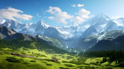 Fotobehang Panoramic view of the Caucasus mountains in summer, Russia. © Iman