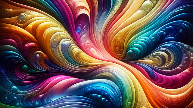 Abstract Texture Computer Wallpaper and Background with Waves and Curves in Vivid Colors. Artistic Pattern Design for tablet, Romantic Hue, Elegant Gloss, Vibrant Sheen, Spiral, Twirl, Vortex