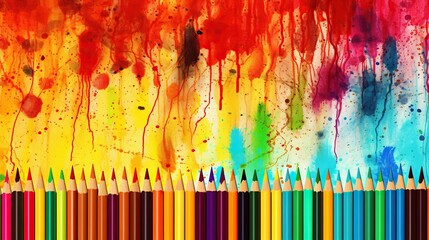 crayon pencils, multicolor background with color pencil palette - obrazy, fototapety, plakaty