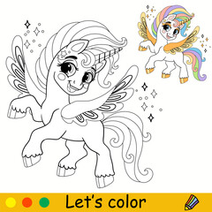 Lets color cute unicorn pegasus coloring vector © alinart