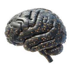 Digital brain electronic of printed circuit board isolated on transparent background.