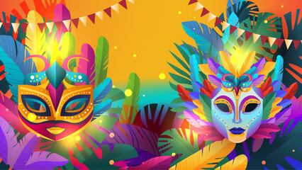 Fototapeta na wymiar colorful masks brazilian festival carnival holiday celebration greeting invitation postcard culture and tradition carnival party concept