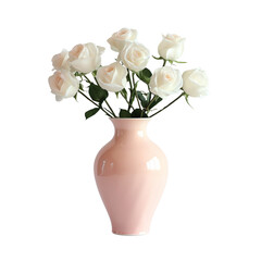 white roses in a vase, bouquet of roses, Pink Ceramic Vase