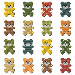 Nice scrapbook teddy bears on white background art decor sticher design set collection 