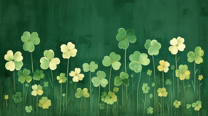 Stylized Spring Clover Blossoms in Earthly Green Backdrop - Beautiful Seasonal Background