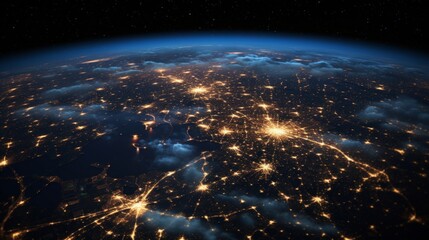 Obraz premium Spectacular view of illuminated city lights from space showing Earth's civilization at night.