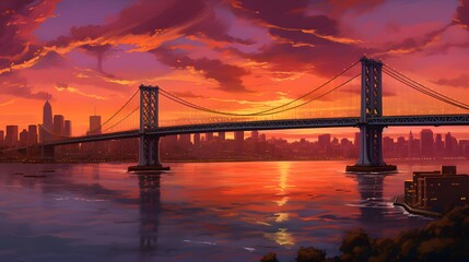 Fototapeta na wymiar Rainbow Bridge at sunset, New York City, United States of America