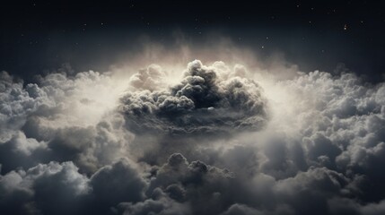 Obraz premium An awe-inspiring display of clouds resembling an explosion with stars twinkling in the background.