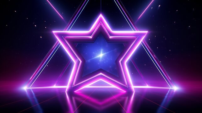 A neon-lit star with glowing purple edges against a dark background, conveying a futuristic and cosmic theme.