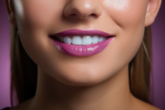 This close-up image focuses on a woman's teeth, showcasing dental health and radiance. Perfect for dental service advertising, the photo emphasizes the importance of oral care.