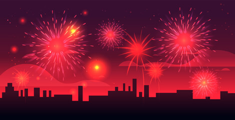 Fototapeta premium holiday fireworks festival celebration greeting invitation postcard culture and tradition carnival party concept
