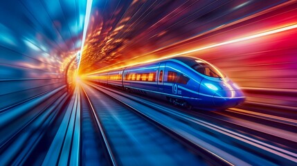 Fototapeta premium High-Speed Train Racing Through a Tunnel. Generative ai