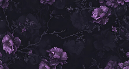 black floral background with purple flowers - Powered by Adobe