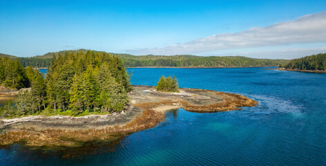 Rocky shore on Pacific Ocean West Coast. Sunny Day. Vancouver Island, BC, Canada.
