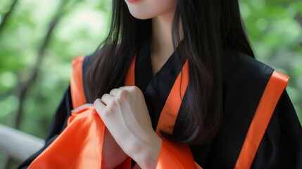 A female graduate in her graduation gown