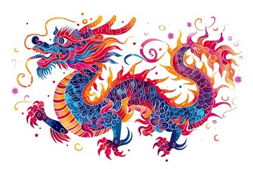 Cute colorful Chinese Dragon - animal designation, childish, vector illustration, colorful, white background, children drawing