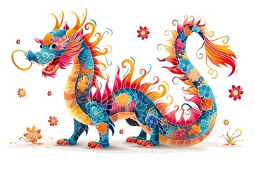 Cute colorful Chinese Dragon - animal designation, childish, vector illustration, colorful, white background, children drawing